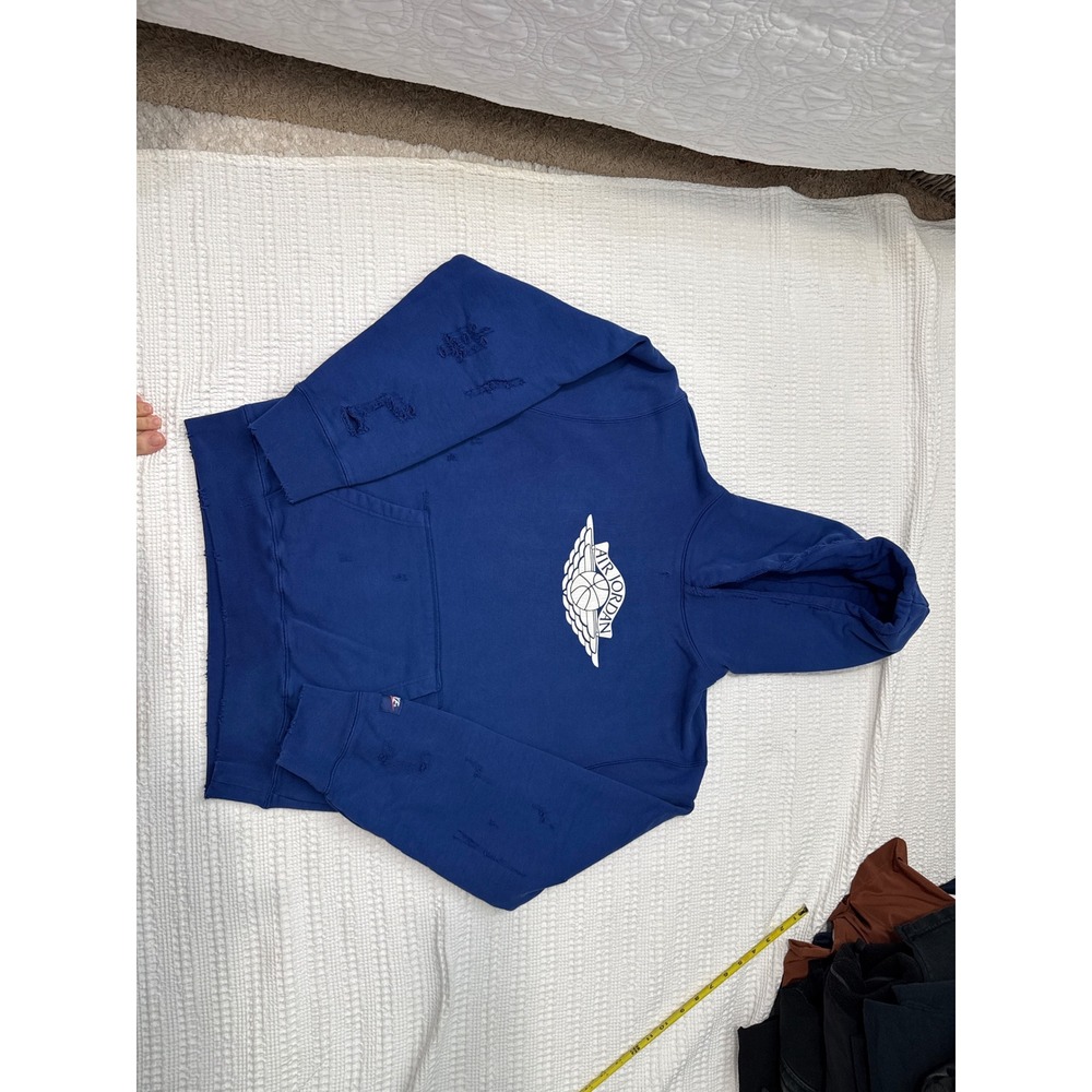 Jordan Flight Fleece Distressed Hoodie Royal Blue Wings Logo IB3003-485 Small
